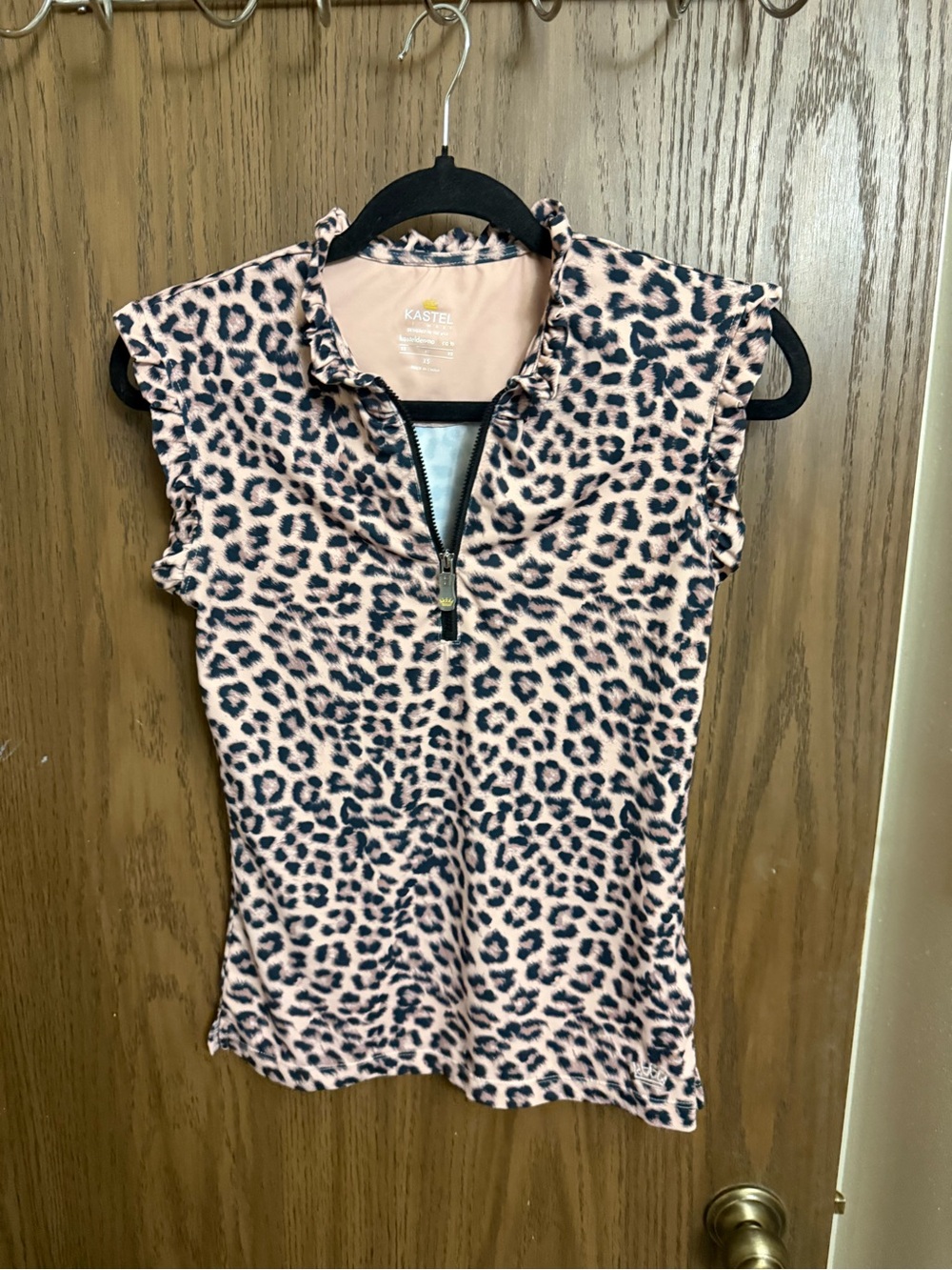 Kastel Denmark Leopard Print Pink Short Sleeve Zip Polo Top